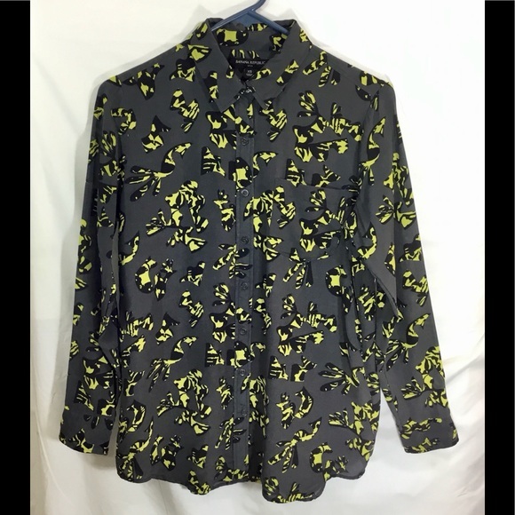 Banana Republic Silk Black & Yellow on Grey Button Down Shirt - Picture 1 of 8
